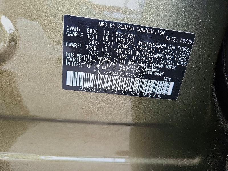 Продажа на аукционе авто 2025 Subaru Ascent, vin: 4S4WMAUD9S3438756, номер лота: 51658566