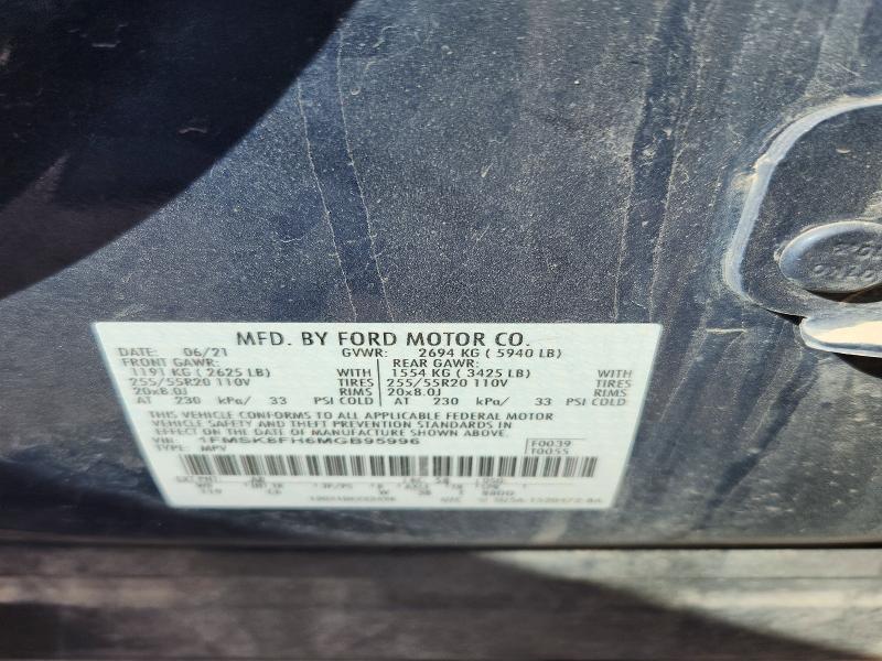 2021 Ford Explorer მანქანა იყიდება აუქციონზე, vin: 1FMSK8FH6MGB95996, აუქციონის ნომერი: 50081396
