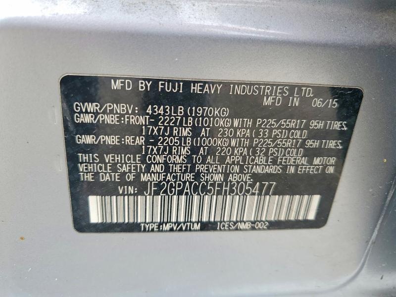 2015 Subaru Xv Crosstrek მანქანა იყიდება აუქციონზე, vin: JF2GPACC5FH305477, აუქციონის ნომერი: 50908336