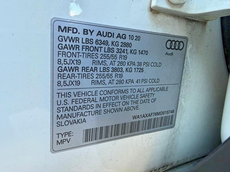 49511446 :رقم المزاد ، WA1AXAF76MD015749 vin ، 2021 Audi Q7 مزاد بيع