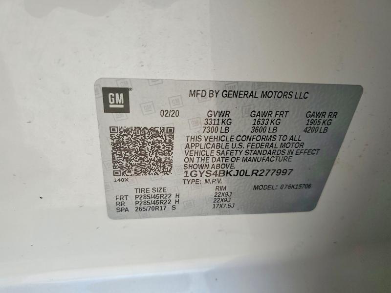 47956876 :رقم المزاد ، 1GYS4BKJ0LR277997 vin ، 2020 Cadillac Escalade مزاد بيع