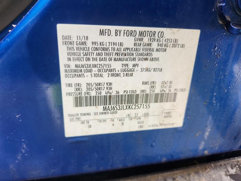 2019 Ford Ecosport მანქანა იყიდება აუქციონზე, vin: MAJ6S3JLXKC257155, აუქციონის ნომერი: 48053786