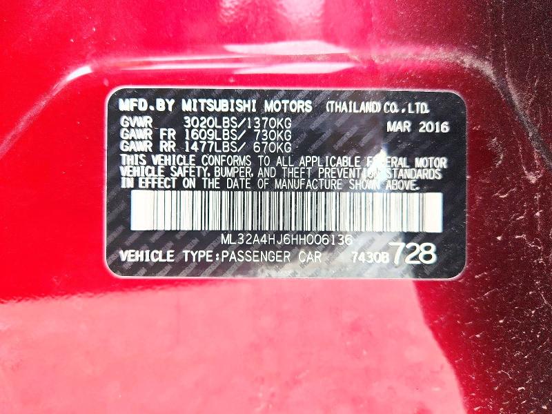 Продаж на аукціоні авто 2017 Mitsubishi Mirage, vin: ML32A4HJ6HH006136, номер лоту: 50978796