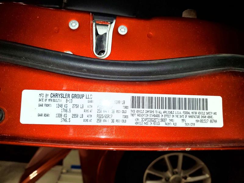 2014 Dodge Journey მანქანა იყიდება აუქციონზე, vin: 3C4PDDBG2ET119697, აუქციონის ნომერი: 50734826