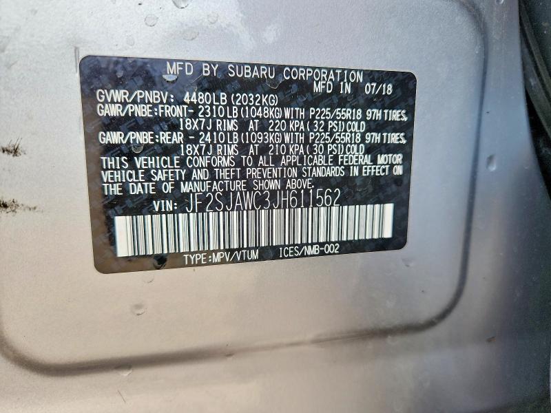 48519606 :رقم المزاد ، JF2SJAWC3JH611562 vin ، 2018 Subaru Forester مزاد بيع