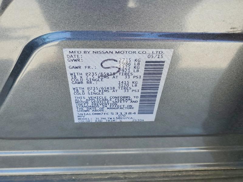 2015 Infiniti Qx60 მანქანა იყიდება აუქციონზე, vin: 5N1AL0MM7FC531384, აუქციონის ნომერი: 50732466