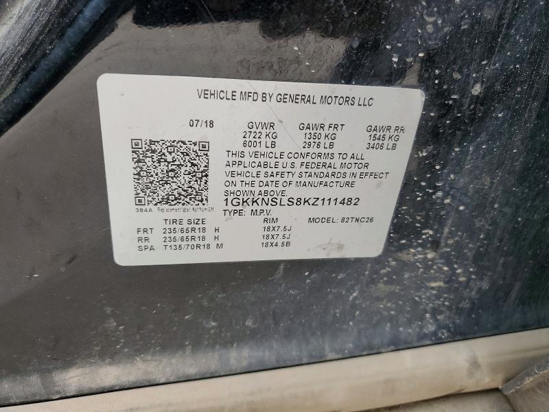 51003616 :رقم المزاد ، 1GKKNSLS8KZ111482 vin ، 2019 Gmc Acadia مزاد بيع