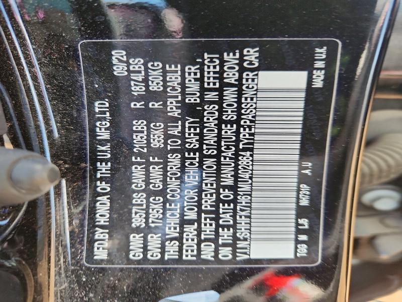 Продаж на аукціоні авто 2021 Honda Civic, vin: SHHFK7H61MU402864, номер лоту: 51364386