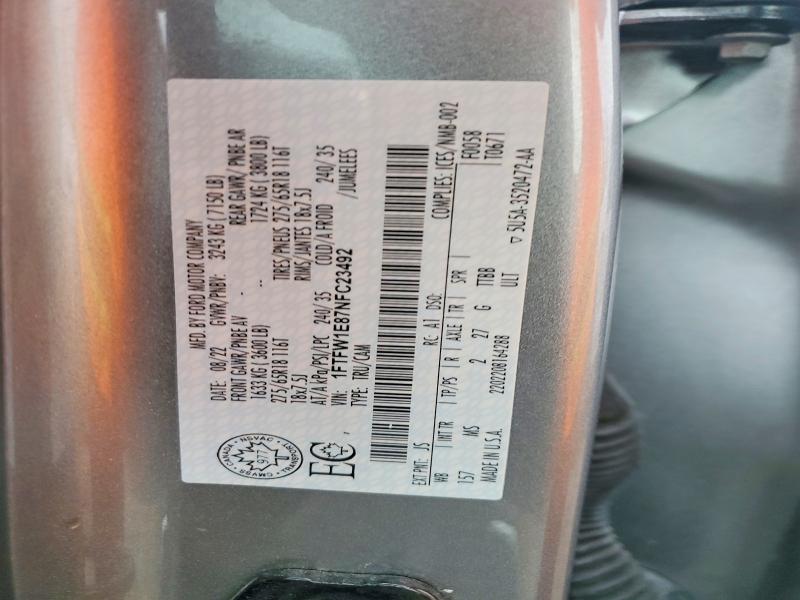2022 Ford F150 მანქანა იყიდება აუქციონზე, vin: 1FTFW1E87NFC23492, აუქციონის ნომერი: 51400126