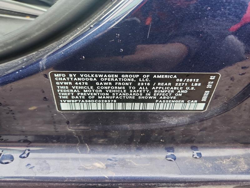 Aukcja sprzedaży 2013 Volkswagen Passat, vin: 1VWBP7A36DC029378, numer aukcji: 51371616