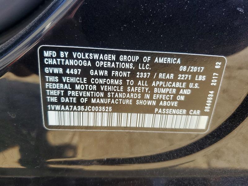 Aukcja sprzedaży 2018 Volkswagen Passat, vin: 1VWAA7A35JC003525, numer aukcji: 49174386