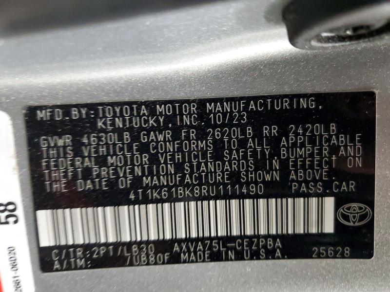 49027846 :رقم المزاد ، 4T1K61BK8RU111490 vin ، 2024 Toyota Camry مزاد بيع