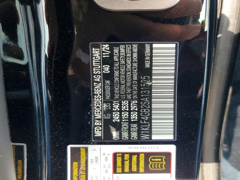 Aukcja sprzedaży 2025 Mercedes-benz E, vin: W1KLF4GB2SA131525, numer aukcji: 50983766