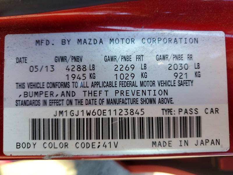 2014 Mazda 6 მანქანა იყიდება აუქციონზე, vin: JM1GJ1W60E1123845, აუქციონის ნომერი: 49367996