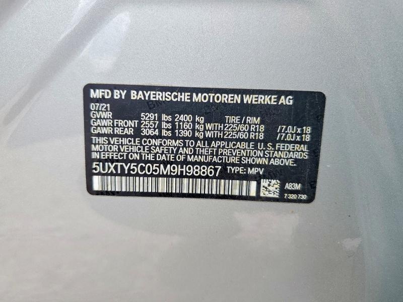 51107326 :رقم المزاد ، 5UXTY5C05M9H98867 vin ، 2021 Bmw X3 مزاد بيع