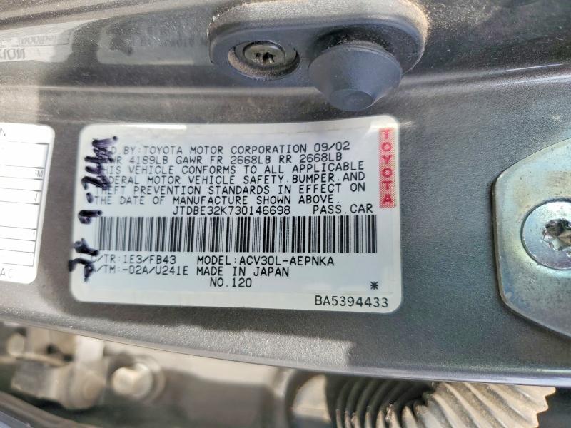 Продажа на аукционе авто 2003 Toyota Camry, vin: JTDBE32K730146698, номер лота: 49506526