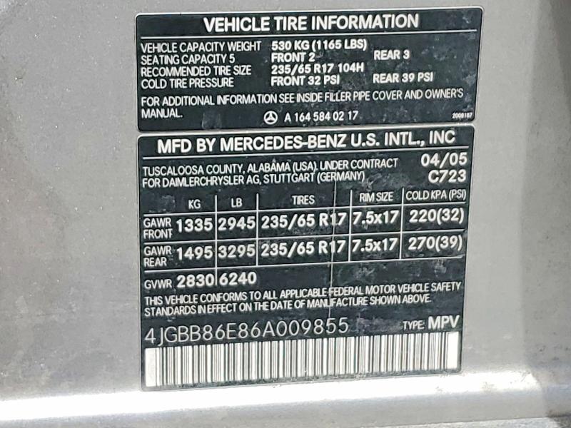 Продажа на аукционе авто 2006 Mercedes-benz Ml, vin: 4JGBB86E86A009855, номер лота: 50105246
