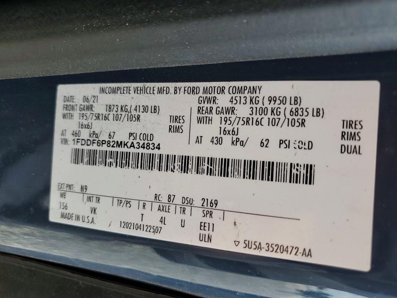 Продаж на аукціоні авто 2021 Ford Transit, vin: 1FDDF6P82MKA34834, номер лоту: 50740176