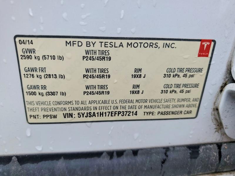 50809396 :رقم المزاد ، 5YJSA1H17EFP37214 vin ، 2014 Tesla Model S مزاد بيع