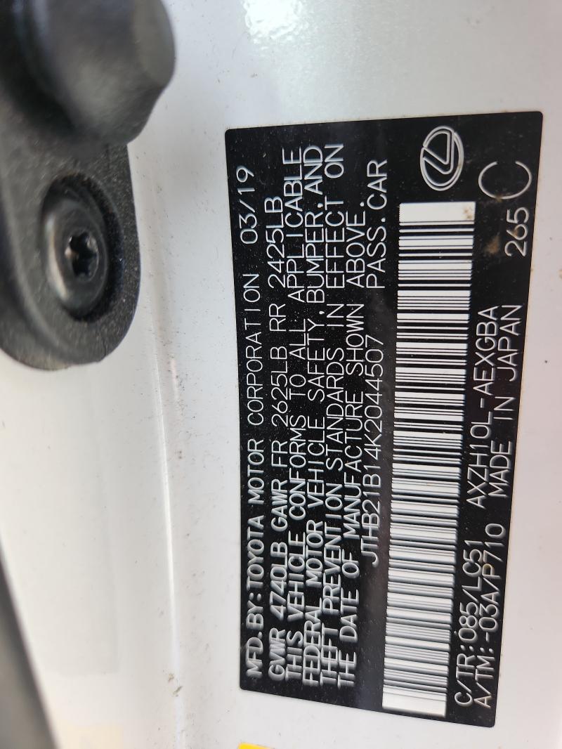 Продаж на аукціоні авто 2019 Lexus Es 300h, vin: JTHB21B14K2044507, номер лоту: 48480706