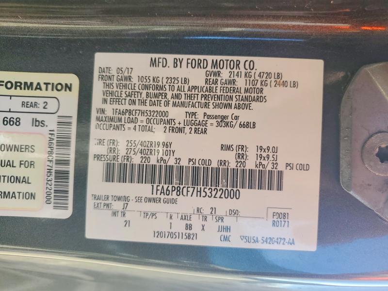 Продаж на аукціоні авто 2017 Ford Mustang, vin: 1FA6P8CF7H5322000, номер лоту: 50797156