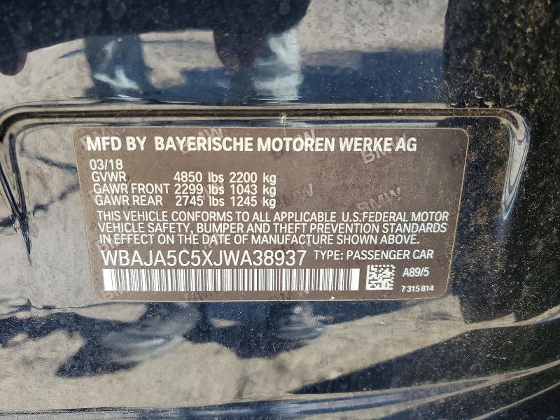 Aukcja sprzedaży 2018 Bmw 530, vin: WBAJA5C5XJWA38937, numer aukcji: 50413006