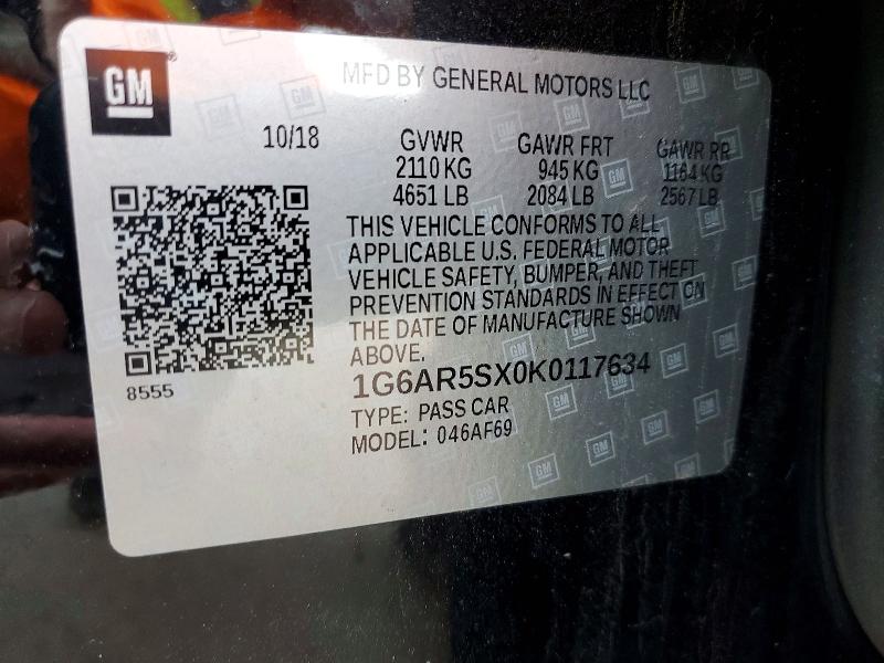 Продажа на аукционе авто 2019 Cadillac Cts, vin: 1G6AR5SX0K0117634, номер лота: 51407006