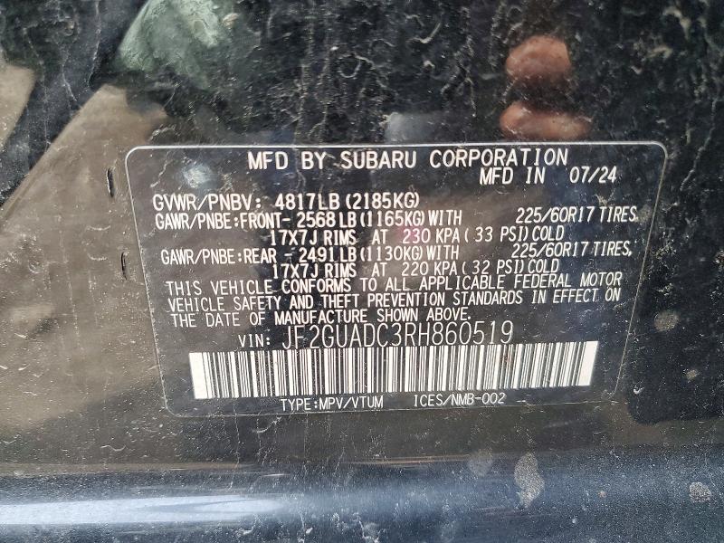 Aukcja sprzedaży 2024 Subaru Crosstrek, vin: JF2GUADC3RH860519, numer aukcji: 48986476
