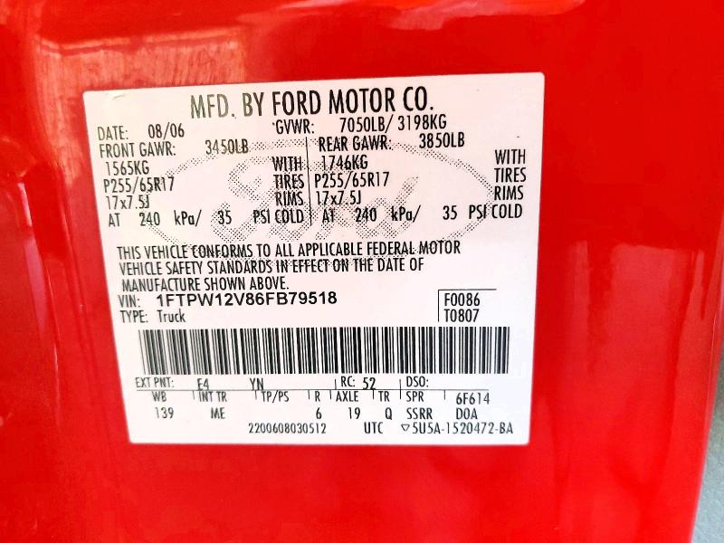 Продажа на аукционе авто 2006 Ford F150, vin: 1FTPW12V86FB79518, номер лота: 51633456