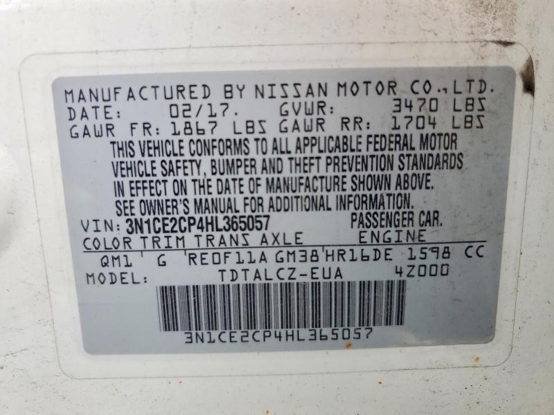 49632646 :رقم المزاد ، 3N1CE2CP4HL365057 vin ، 2017 Nissan Versa Note مزاد بيع