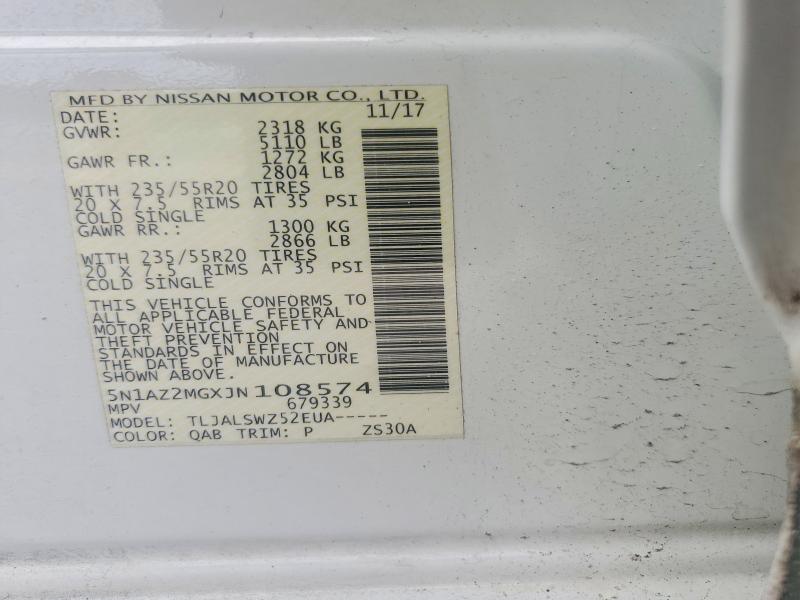 51069326 :رقم المزاد ، 5N1AZ2MGXJN108574 vin ، 2018 Nissan Murano مزاد بيع