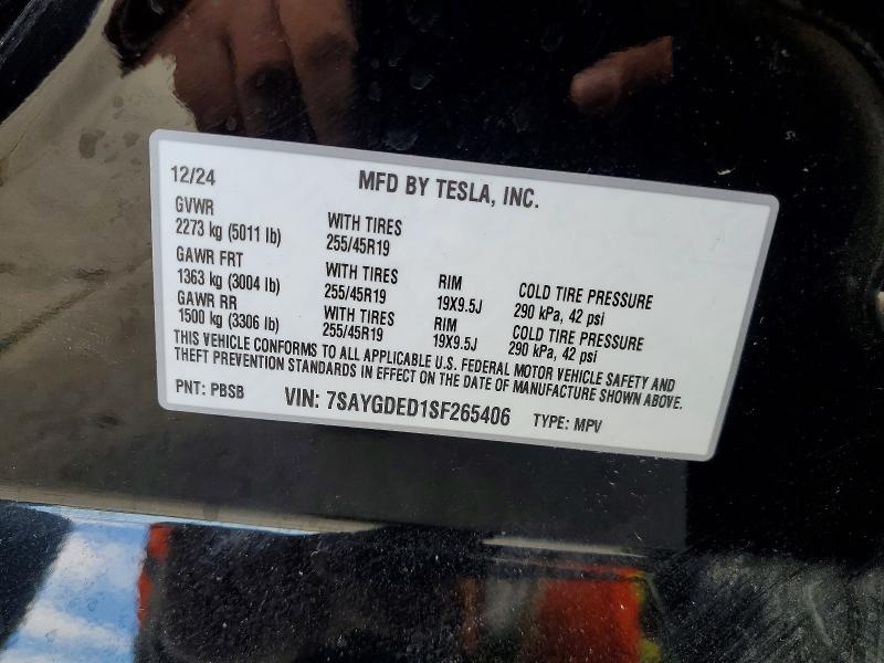 49737006 :رقم المزاد ، 7SAYGDED1SF265406 vin ، 2025 Tesla Model Y مزاد بيع