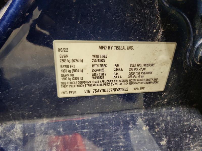 Aukcja sprzedaży 2022 Tesla Model Y, vin: 7SAYGDEE7NF480852, numer aukcji: 51975376