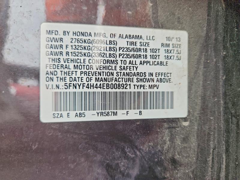 2014 Honda Pilot მანქანა იყიდება აუქციონზე, vin: 5FNYF4H44EB008921, აუქციონის ნომერი: 50120716