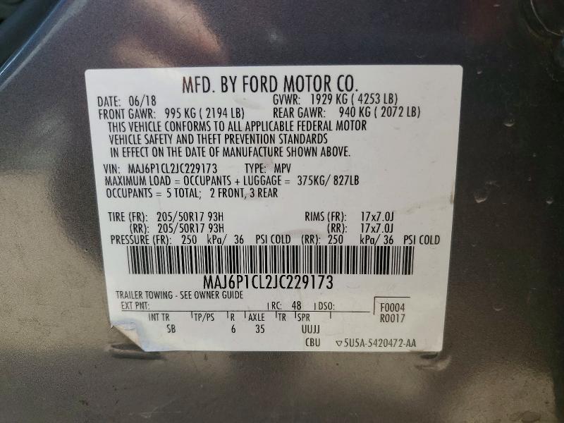50446826 :رقم المزاد ، MAJ6P1CL2JC229173 vin ، 2018 Ford Ecosport مزاد بيع