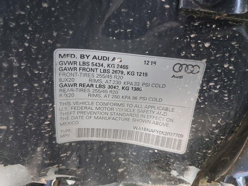 Продаж на аукціоні авто 2019 Audi Q5, vin: WA1BNAFY0K2037709, номер лоту: 49808926