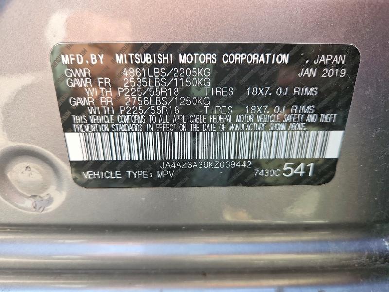 Продаж на аукціоні авто 2019 Mitsubishi Outlander, vin: JA4AZ3A39KZ039442, номер лоту: 79185785
