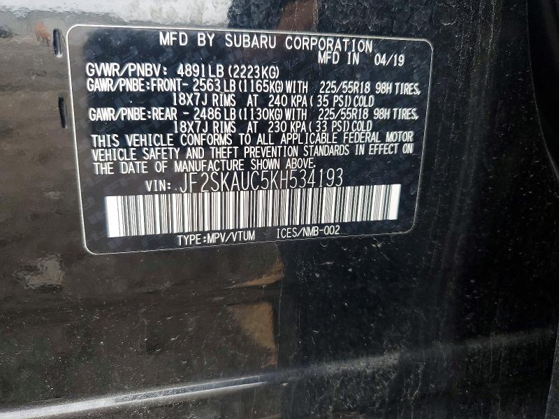 48323536 :رقم المزاد ، JF2SKAUC5KH534193 vin ، 2019 Subaru Forester مزاد بيع