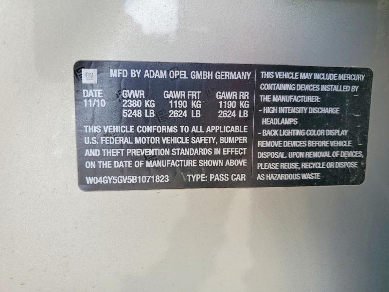 Aukcja sprzedaży 2011 Buick Regal, vin: W04GY5GV5B1071823, numer aukcji: 48808266