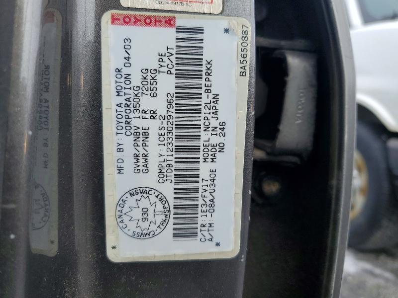 Продаж на аукціоні авто 2003 Toyota Echo, vin: JTDBT123330297962, номер лоту: 48459036