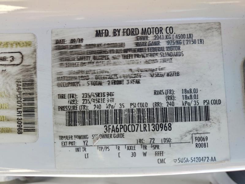 2020 Ford Fusion მანქანა იყიდება აუქციონზე, vin: 3FA6P0CD7LR130968, აუქციონის ნომერი: 48943916