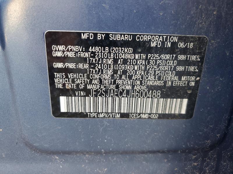 2018 Subaru Forester მანქანა იყიდება აუქციონზე, vin: JF2SJAEC4JH600488, აუქციონის ნომერი: 49770956