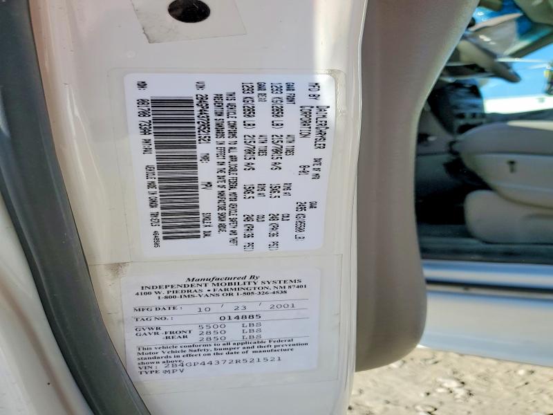 Продаж на аукціоні авто 2002 Dodge Caravan, vin: 2B4GP44372R521521, номер лоту: 49333586