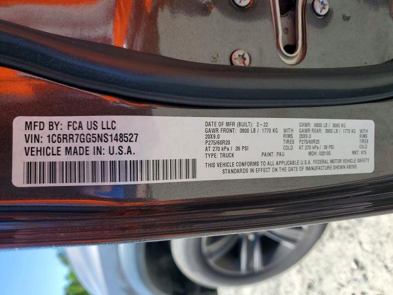 50284116 :رقم المزاد ، 1C6RR7GG5NS148527 vin ، 2022 Ram 1500 Classic مزاد بيع