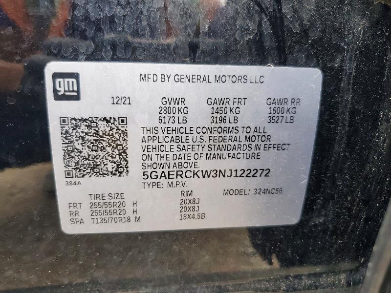 2022 Buick Enclave მანქანა იყიდება აუქციონზე, vin: 5GAERCKW3NJ122272, აუქციონის ნომერი: 50329516