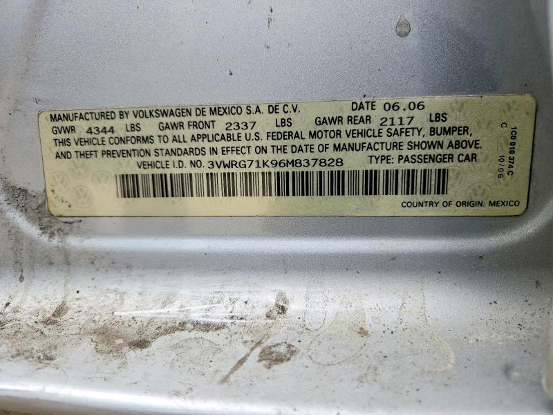 2006 Volkswagen Jetta მანქანა იყიდება აუქციონზე, vin: 3VWRG71K96M837828, აუქციონის ნომერი: 49108926
