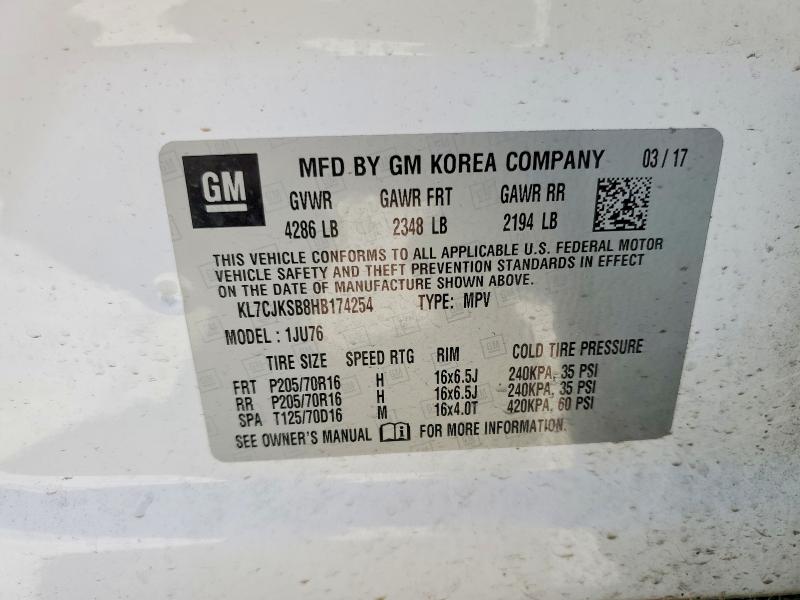 50310006 :رقم المزاد ، KL7CJKSB8HB174254 vin ، 2017 Chevrolet Trax مزاد بيع