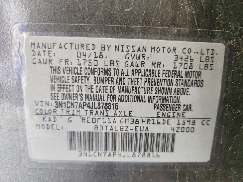 48750596 :رقم المزاد ، 3N1CN7AP4JL878816 vin ، 2018 Nissan Versa مزاد بيع