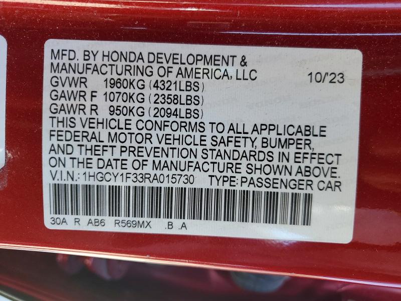 Продаж на аукціоні авто 2024 Honda Accord, vin: 1HGCY1F33RA015730, номер лоту: 49966986
