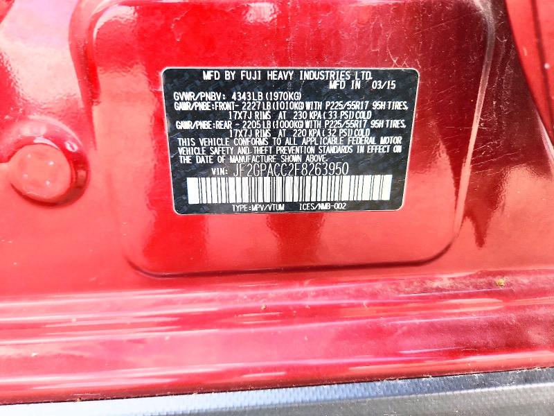 2015 Subaru Xv Crosstrek მანქანა იყიდება აუქციონზე, vin: JF2GPACC2F8263950, აუქციონის ნომერი: 50364156
